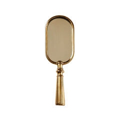 Golden hand mirror against dark backdrop