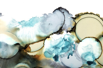 art background of green circles with multi-colored stains