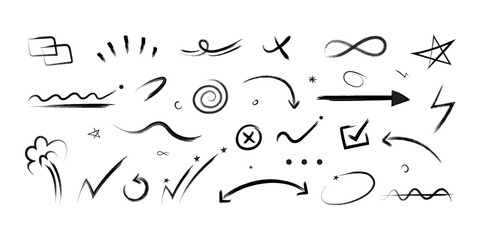 Hand drawn brush sketch design set, doodle elements collection template