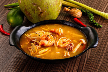 Thai spicy Tom Yam soup with prawn