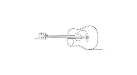 Acoustic Guitar One Line Art Continuous Hand-Drawn Style Drawing and Musical Harmony