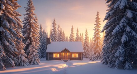Cozy Cabin in Winter Wonderland - A Serene Snowscape.