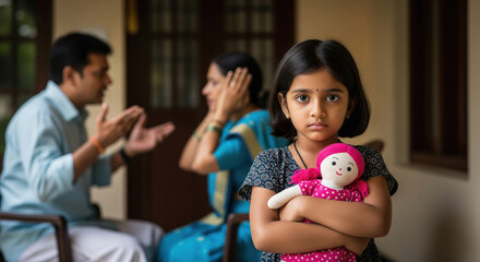 Sad Child Witnesses Parents' Heated Argument