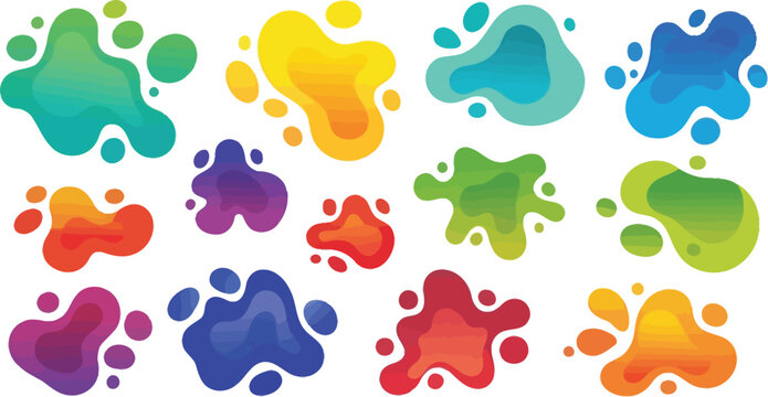 Memphis blob forms, isolated variety of colored liquid shapes with splashes design. Vector flat cartoon, typography or banners templates, abstract background for text, copy space on icons set