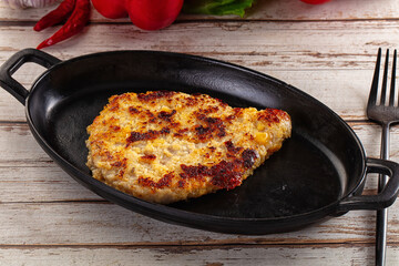 Breaded crispy chicken schnitzel