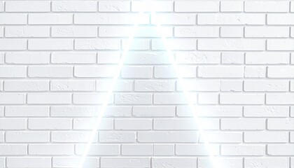 White brick wall with glowing light pattern forming inverted “V” showcasing modern design and geometric illumination