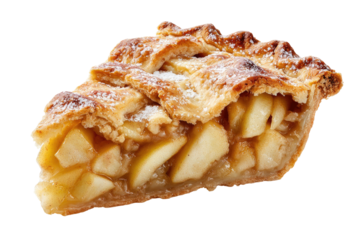 Crusty slice of apple pie, filling visible