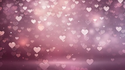 Beautiful romantic background with floating hearts and soft pink bokeh for love-themed designs