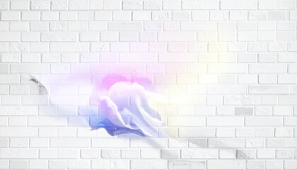 White brick wall with glowing light pattern forming inverted “V” showcasing modern design and geometric illumination