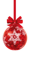 Red Christmas ornament with white snowflakes and a red bow