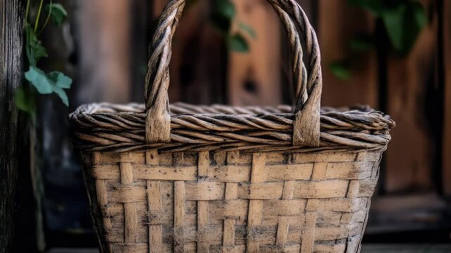 Woven Basket on Wood.