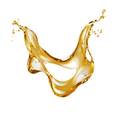 Golden liquid forms an abstract shape with splashes and droplets