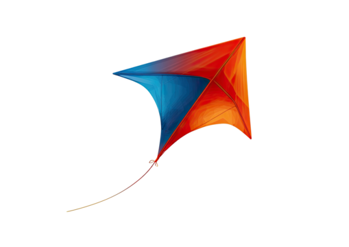 Colorful kite, blue and orange, soars in the black sky