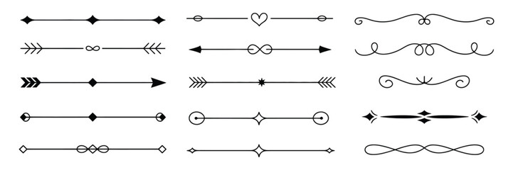 vintage decorative lines and text dividers, ornate vector borders and elegant line separators for invitations, certificates, and classic retro design decoration