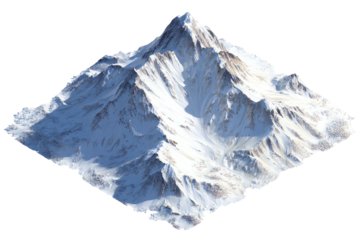 Snowy mountain peak; isolated against a dark background