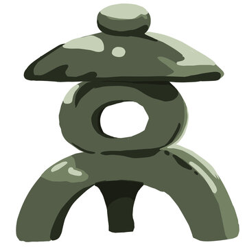 Ishidoro Japanese Stone Lantern Ghibli Style Vector Illustration