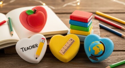 Teacher Hearts School Supplies Education Desk.