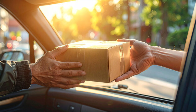 Delivering a Promise: A parcel changing hands against a backdrop of sunlit brilliance, embodying the essence of efficient service and swift delivery.