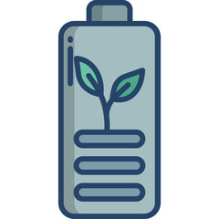 Green Energy Battery Icon Symbolizing Renewable Power and Sustainability With Plant Growing Inside Against Transparent Background