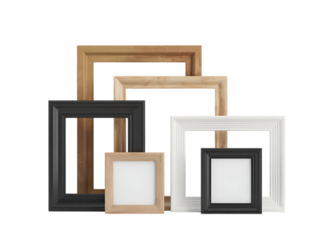 Collection of diverse empty picture frames, ready for your artwork isolated on transparent background