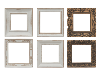 Set of six vintage picture frames, perfect for displaying memories isolated on transparent background