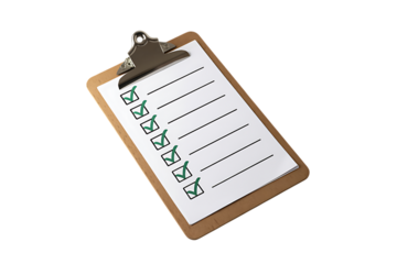 Clipboard with checklist, representing task management and organization isolated on transparent background