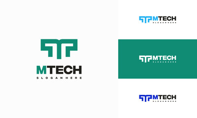M Pixel Letter Logo Design Template, Pixel Technology logo symbol concept
