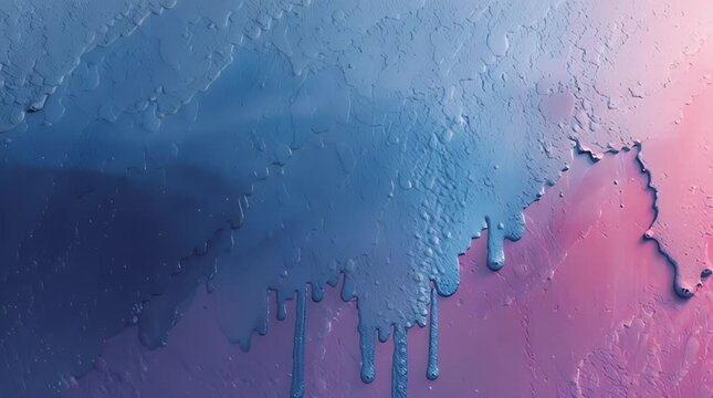 Abstract piece features a cool blue tone dripping over a soft, textured pink and purple, creating a striking contrast with subtle highlights