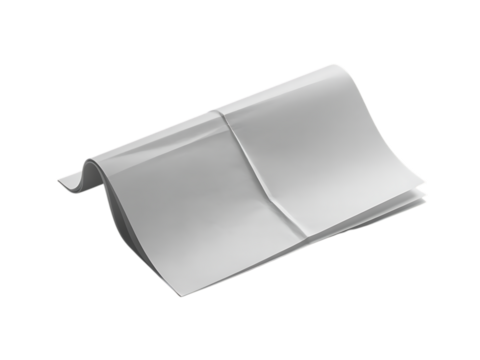 White paper sheets folded in half for writing notes isolated on transparent background