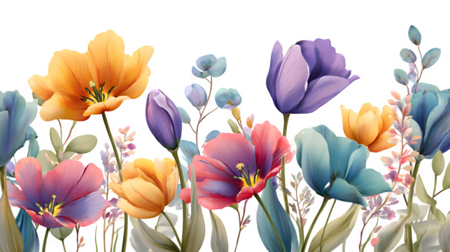 Colorful tulip bouquet, isolated on transparent background - Powered by Adobe