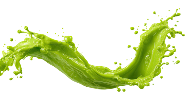 Vivid lime-green liquid splash, frozen mid-air on black