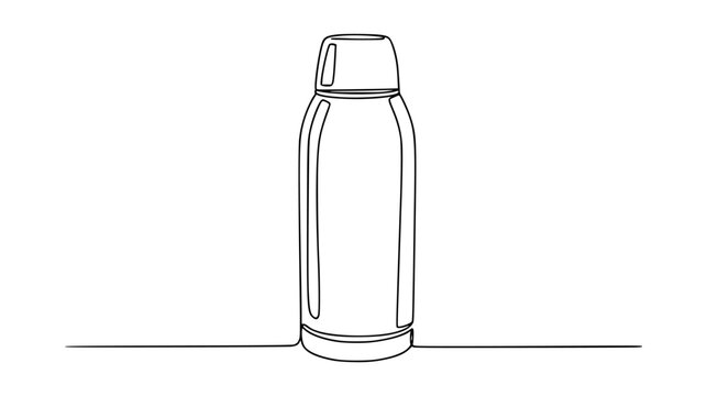 Single continuous line drawing of a travel thermos or flask, minimal abstract outline of portable drinkware and cap