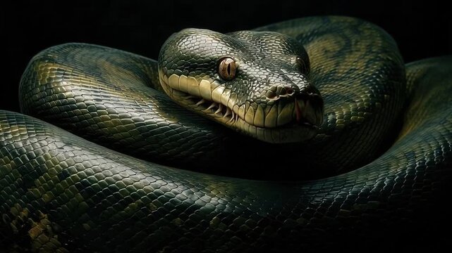 Massive Green Anaconda in a Dark Void