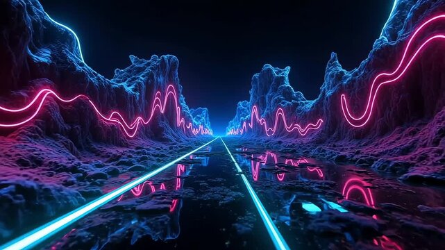 Enter the digital frontier with stunning neon landscapes and vibrant energy, perfect for tech, gaming, or futuristic design projects looking for a dynamic edge