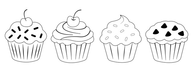 set of cupcake vector designs with outlines
