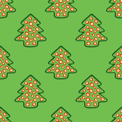 Vector seamless green pattern with Christmas trees. Основные RGB