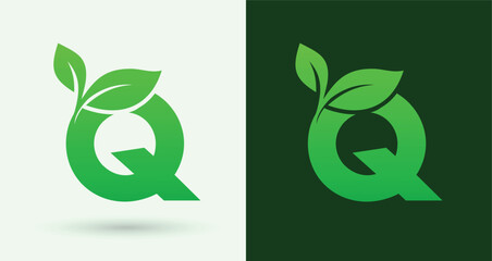  Letter Q Leaf Logo Eco Green Organic Nature Monogram Sustainable Brand Identity Alphabet Icon
