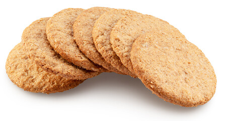 Oatсakes or oat biscuits isolated on white background. File contains clipping paths.