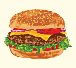 Classic American Cheeseburger Illustration