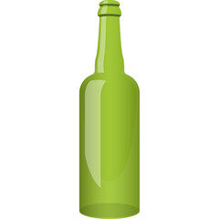 Green Glass Bottle With Transparent Background And Reflective Surface Isolated On White