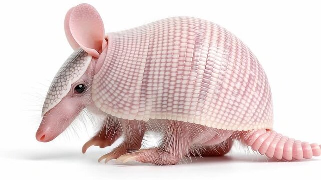 Ultra-Rare Pink Fairy Armadillo on White Background