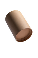 Angled, open cardboard tube in brown tones against solid black back