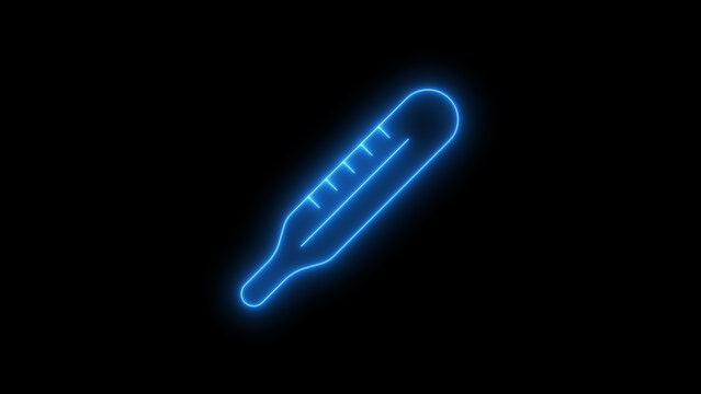Glowing neon Thermometer Icon on Black Background. Abstract temperature, health, illness, digital gauge for website or app design.