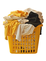 Yellow laundry basket overflowing with clean folded clothes