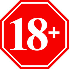 18 sign warning symbol isolated on white background, 18 plus, censored, under 18 only censored, eighteen age older forbidden adult content.