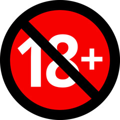 Obraz premium 18 sign warning symbol isolated on white background, 18 plus, censored, under 18 only censored, eighteen age older forbidden adult content.