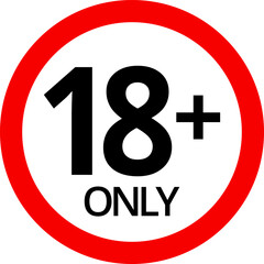 Fototapeta premium 18 sign warning symbol isolated on white background, 18 plus, censored, under 18 only censored, eighteen age older forbidden adult content.