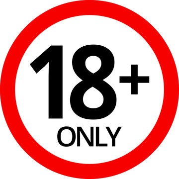 18 sign warning symbol isolated on white background, 18 plus, censored, under 18 only censored, eighteen age older forbidden adult content.