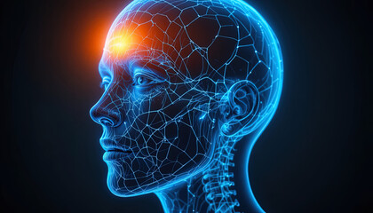 Explore human brain networks with this captivating profile view, perfect for medical visualizations or technology concepts that need a modern, vibrant feel.