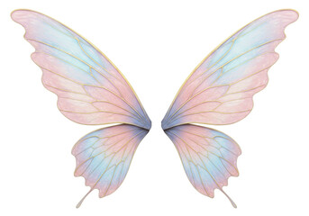 Isolated fairy wings with iridescent colors, magical, elegant and enchanting fantasy element